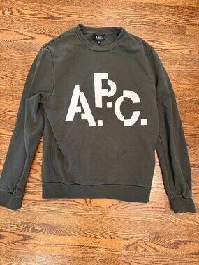 A.P.C. Logo Graphic Crewneck Sweatshirt Olive Green Mens XS APC